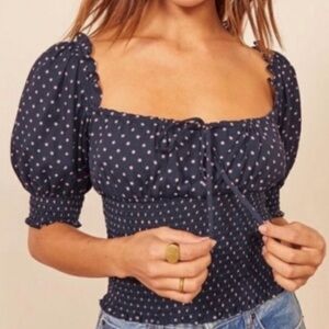 Reformation Navy Polka Dot Women's Top